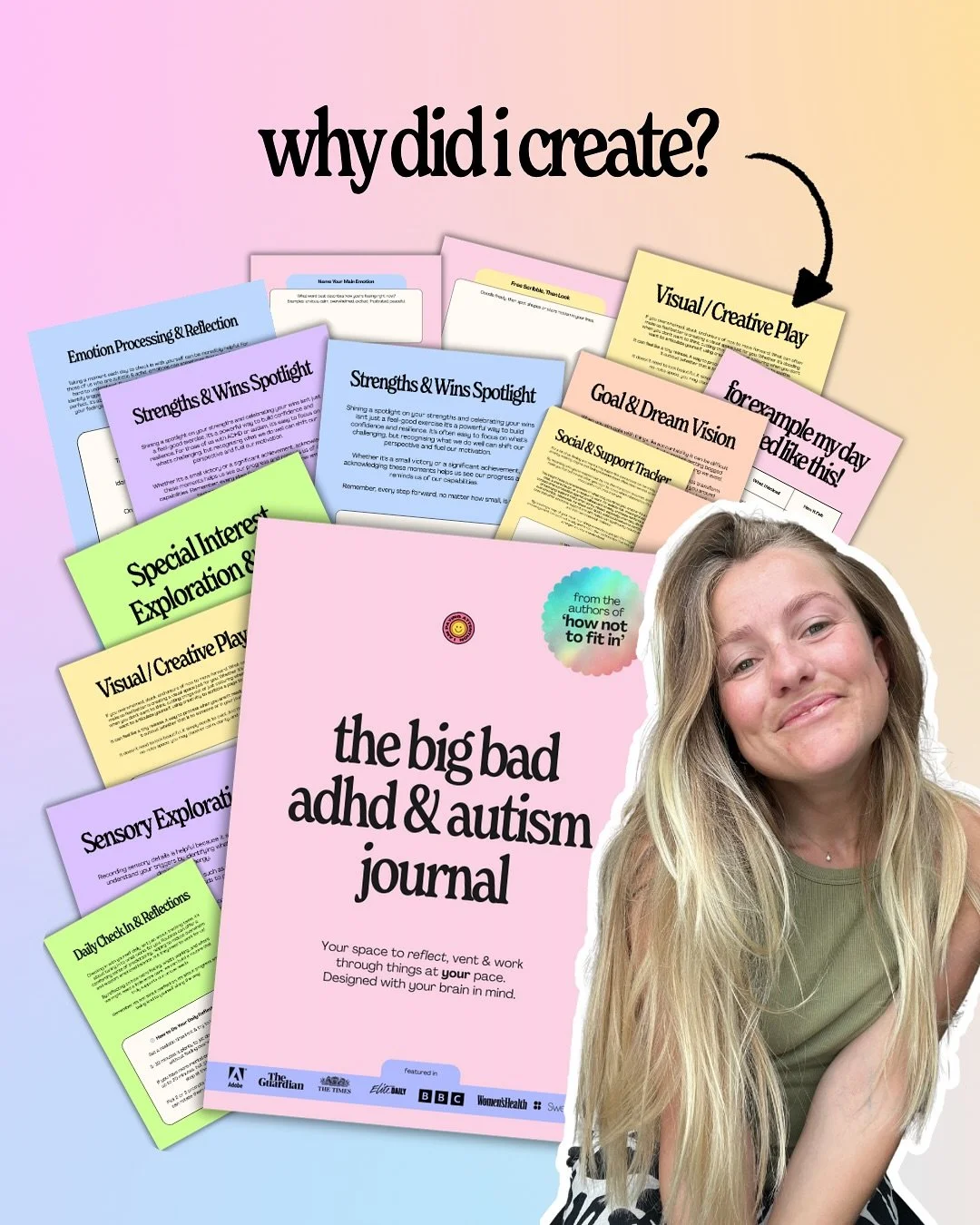 say hello to ✨ the big bad adhd & autism journal ✨ 👇
a judgment-free, downloadable companion created by us for brains like yours full of thoughtful tools & prompts to support self-reflection, clarity, and kindness at your own pace 🐇🐢
her