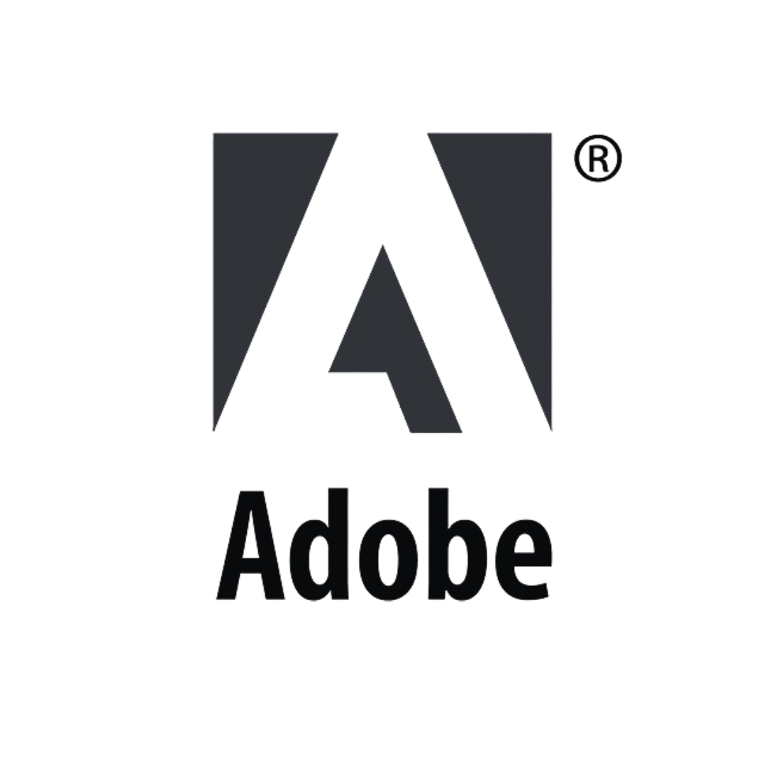 Adobe logo with a stylized black and yellow 'A' and the word 'Adobe' below it.