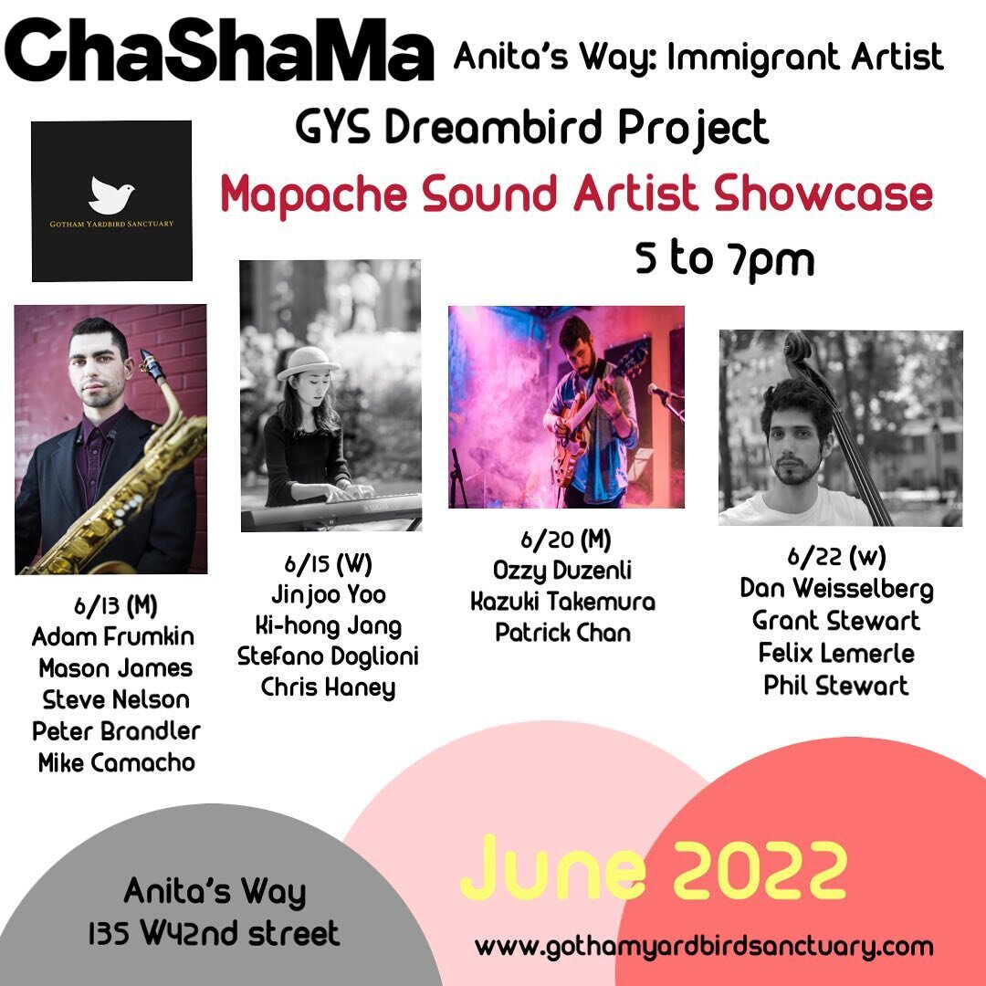 Next week, GYS Dreambird Project: Mapache Sound Artist Showcase will be taken place for nonprofit @chashama annual Anita&rsquo;s Way: Immigrant Artist Showcase.

We are happy to be selected as a curator again after last year&rsquo;s collaboration wit