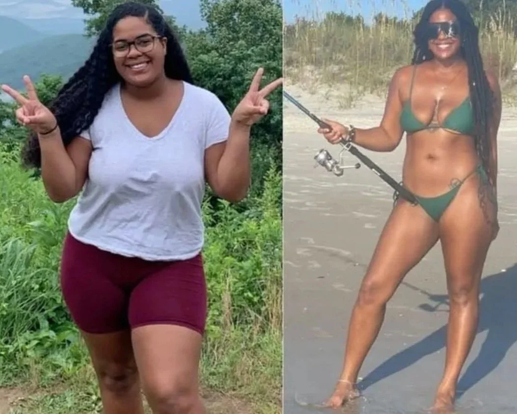 Before and after images of a woman’s fat and weight loss journey — outdoor lifestyle and strength-focused fitness in Central Florida: Altamonte Springs, Maitland, Winter Park, Casselberry.