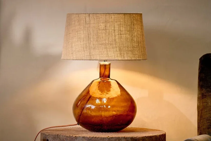NKUKU BABA RECYCLED GLASS LAMP BASE - BURNT AMBER - LARGE WIDE