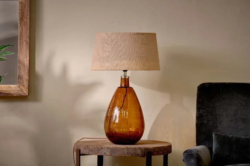 NKUKU BABA RECYCLED GLASS LAMP BASE - BURNT AMBER - LARGE TALL