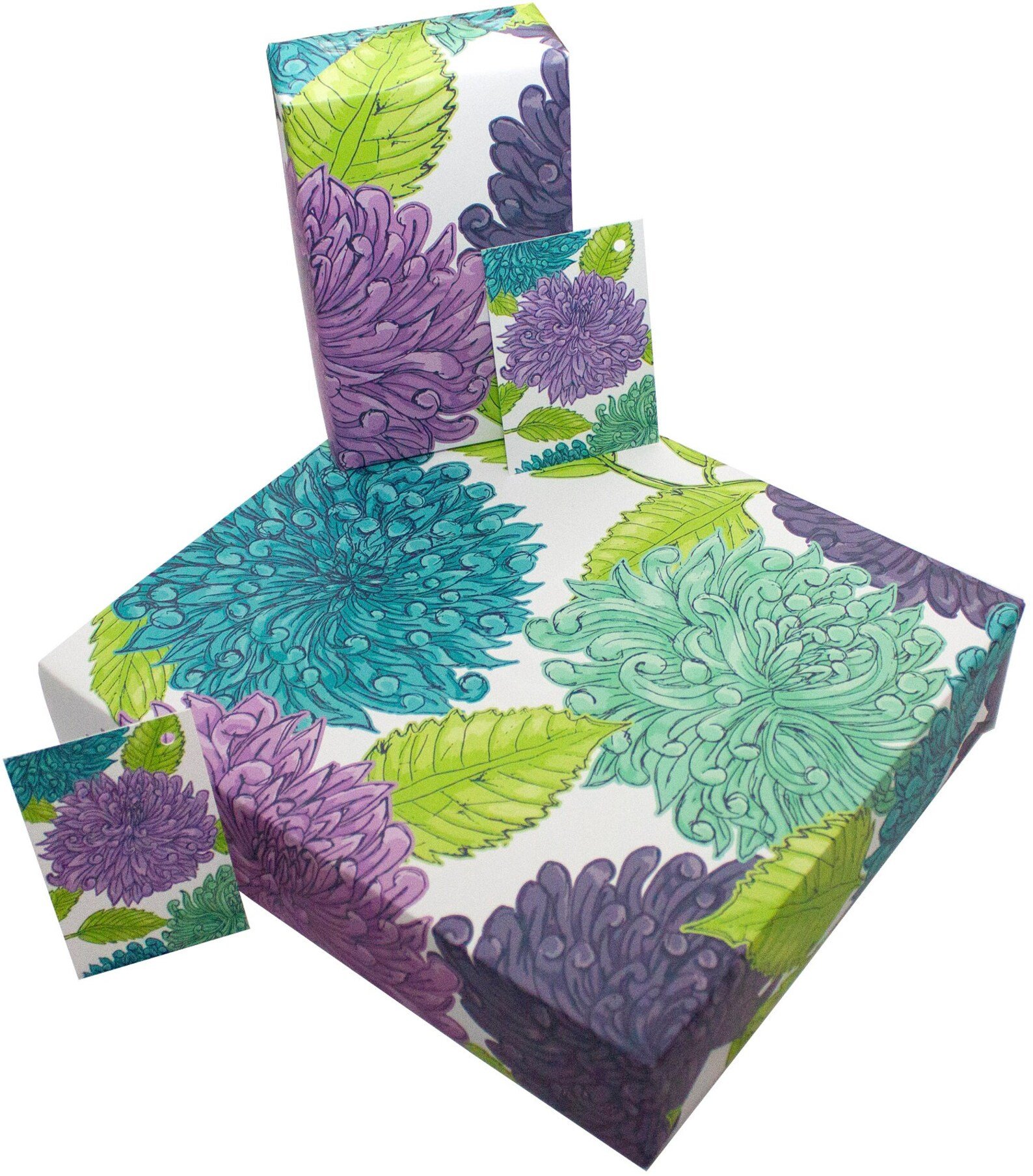 REWRAPPED BLUE DAHLIAS WRAPPING PAPER + TAG