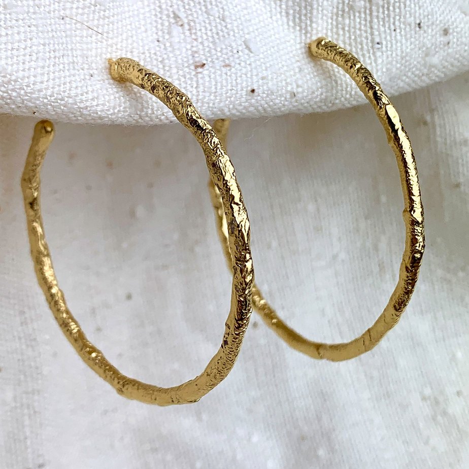APRIL MARCH ATHENA FAIRMINED GOLD VERMEIL HOOP EARRINGS — Peacock & May