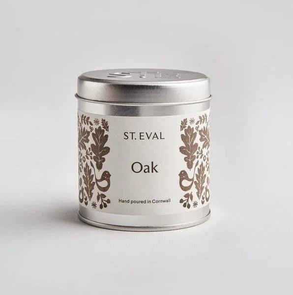 ST EVAL OAK, FOLK SCENTED TIN CANDLE — Peacock & May