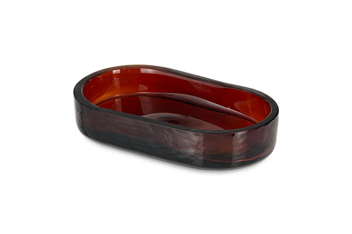 NKUKU ILCOSO RECYCLED HAMMERED GLASS SOAP DISH - AMBER