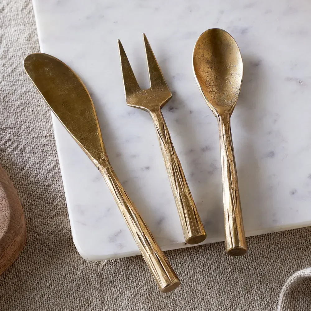 NKUKU RODA ANTIQUE BRASS SERVING SET - SET OF 3