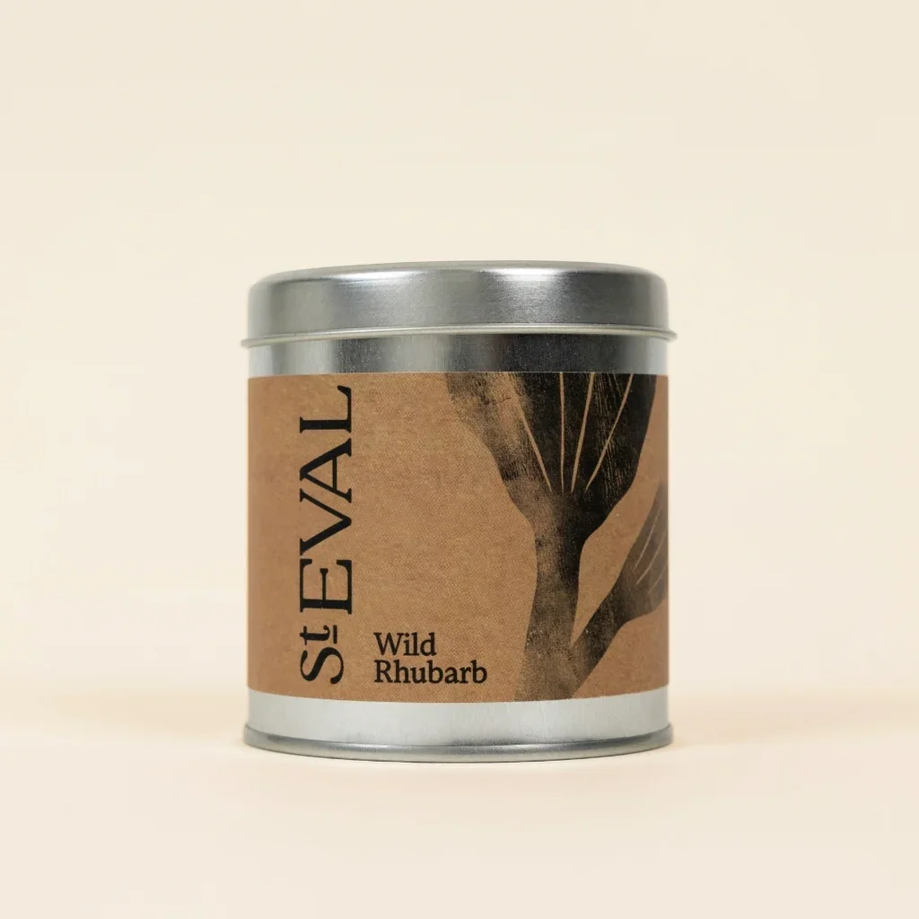 ST EVAL WILD RHUBARB SCENTED TINNED CANDLE