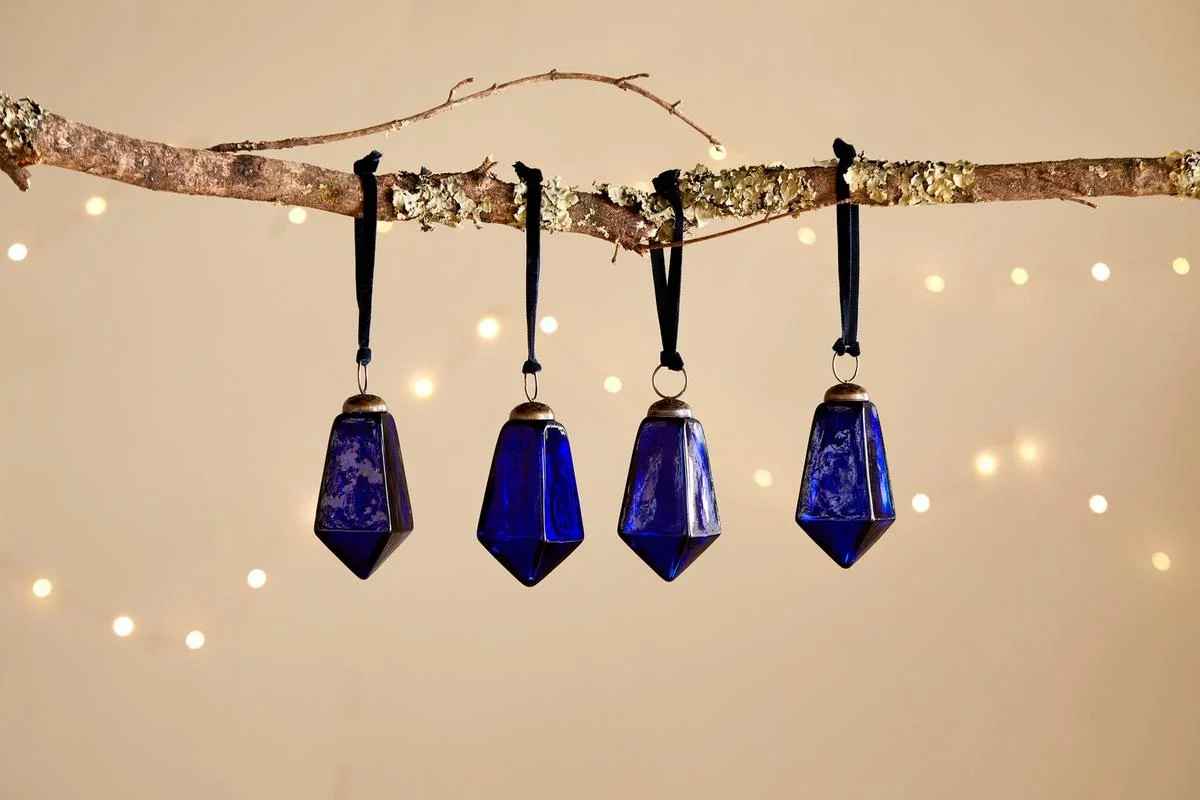 NKUKU RATNAM  INDIGO BAUBLES - LARGE - SET OF 4
