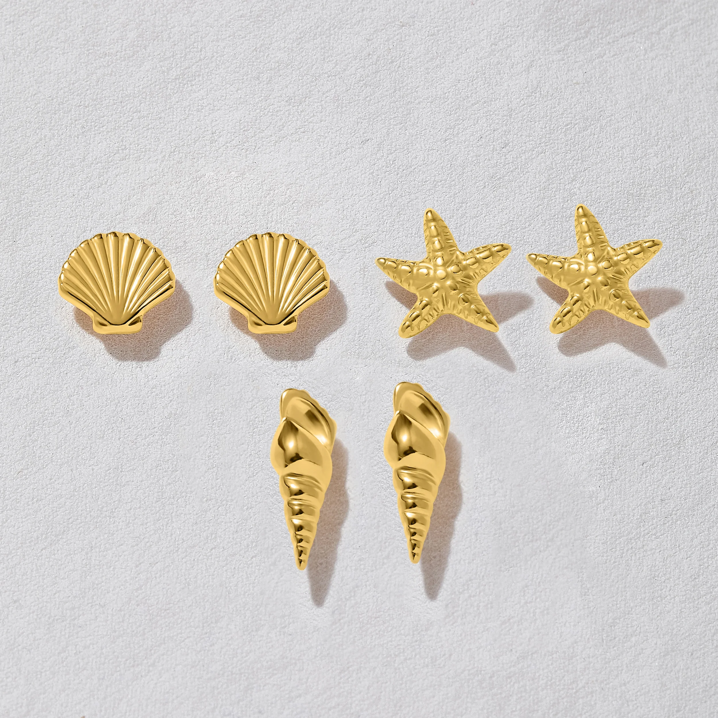 ASHIANA SPLASH SHELL TRIO GOLD STUD EARRING SET