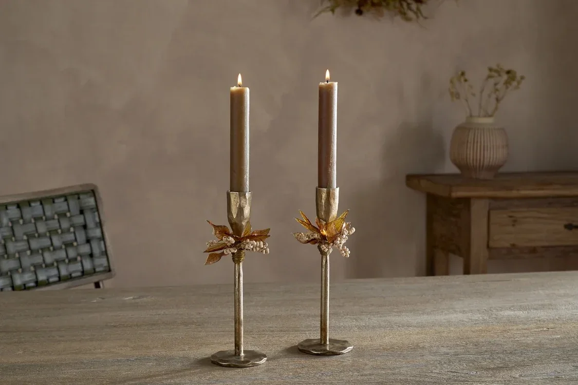 NKUKU PARILI CANDLE HOLDERS - OCHRE - SET OF 2