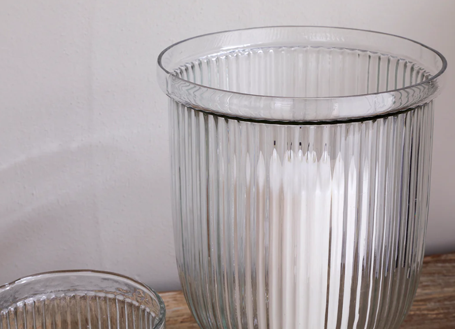 NKUKU NIA RECYCLED GLASS CANDLE HOLDER -CLEAR- LARGE