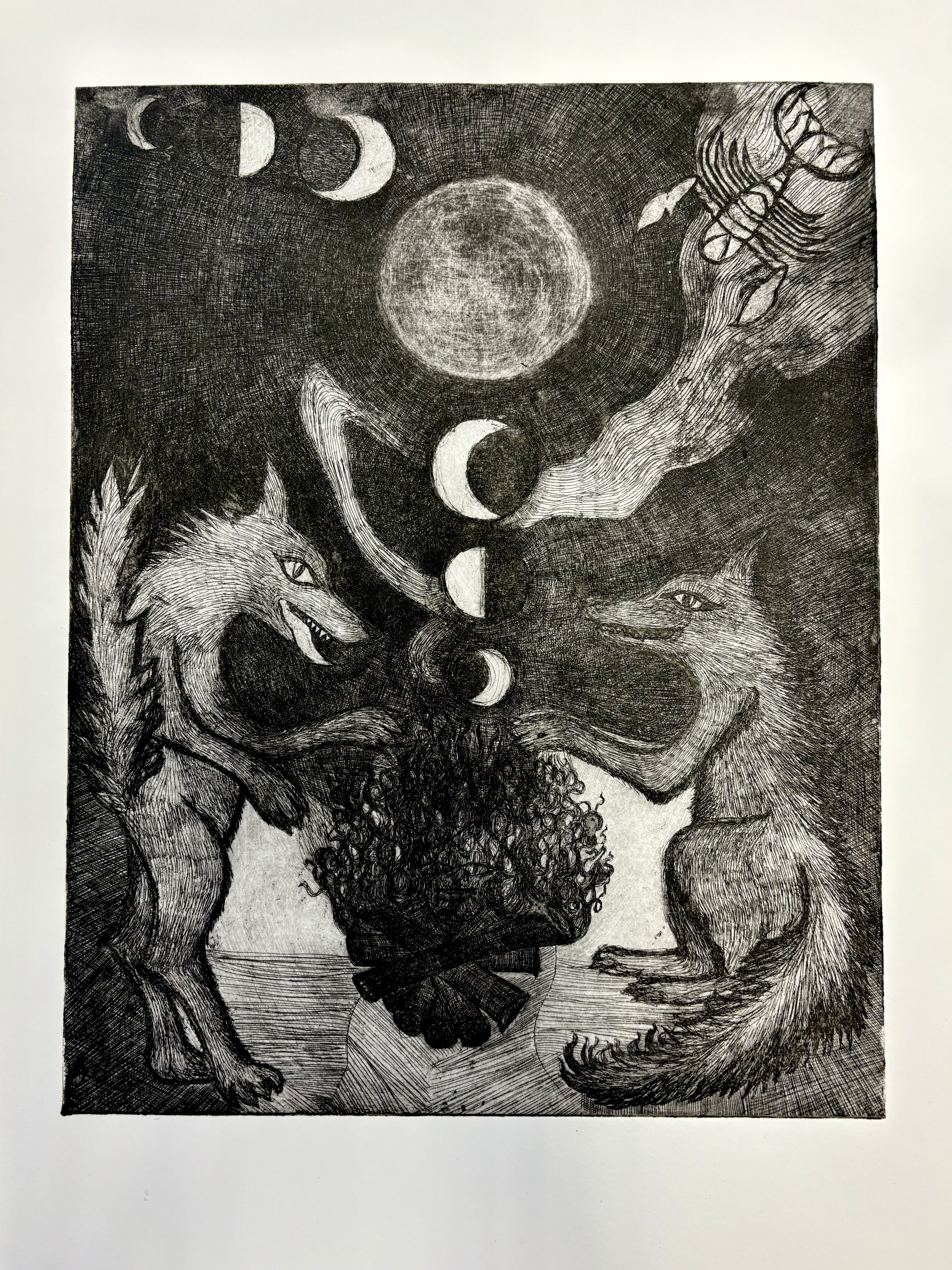 "the moon" - etching print (black & white)