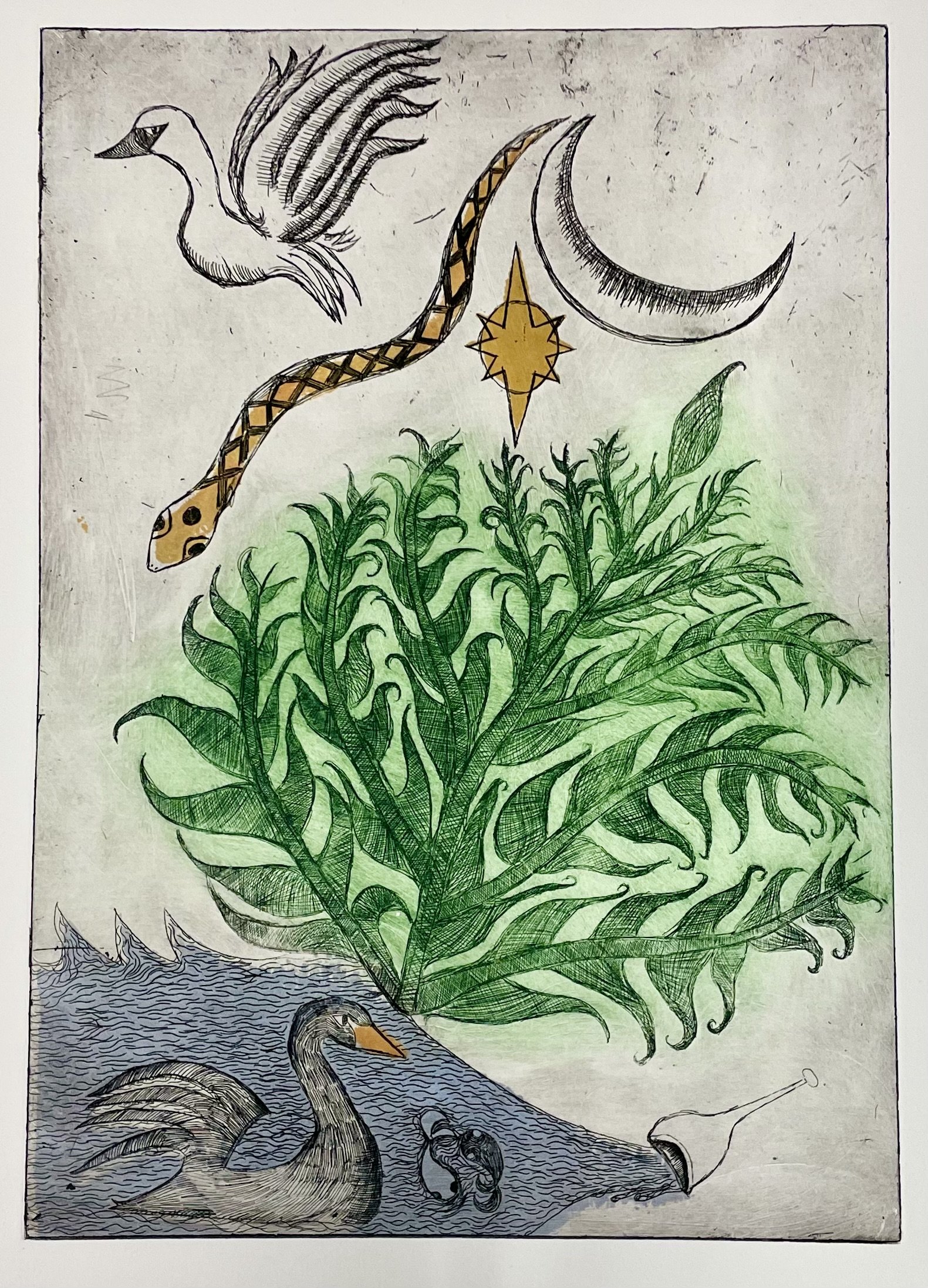 "king of cups" - etching print (color)