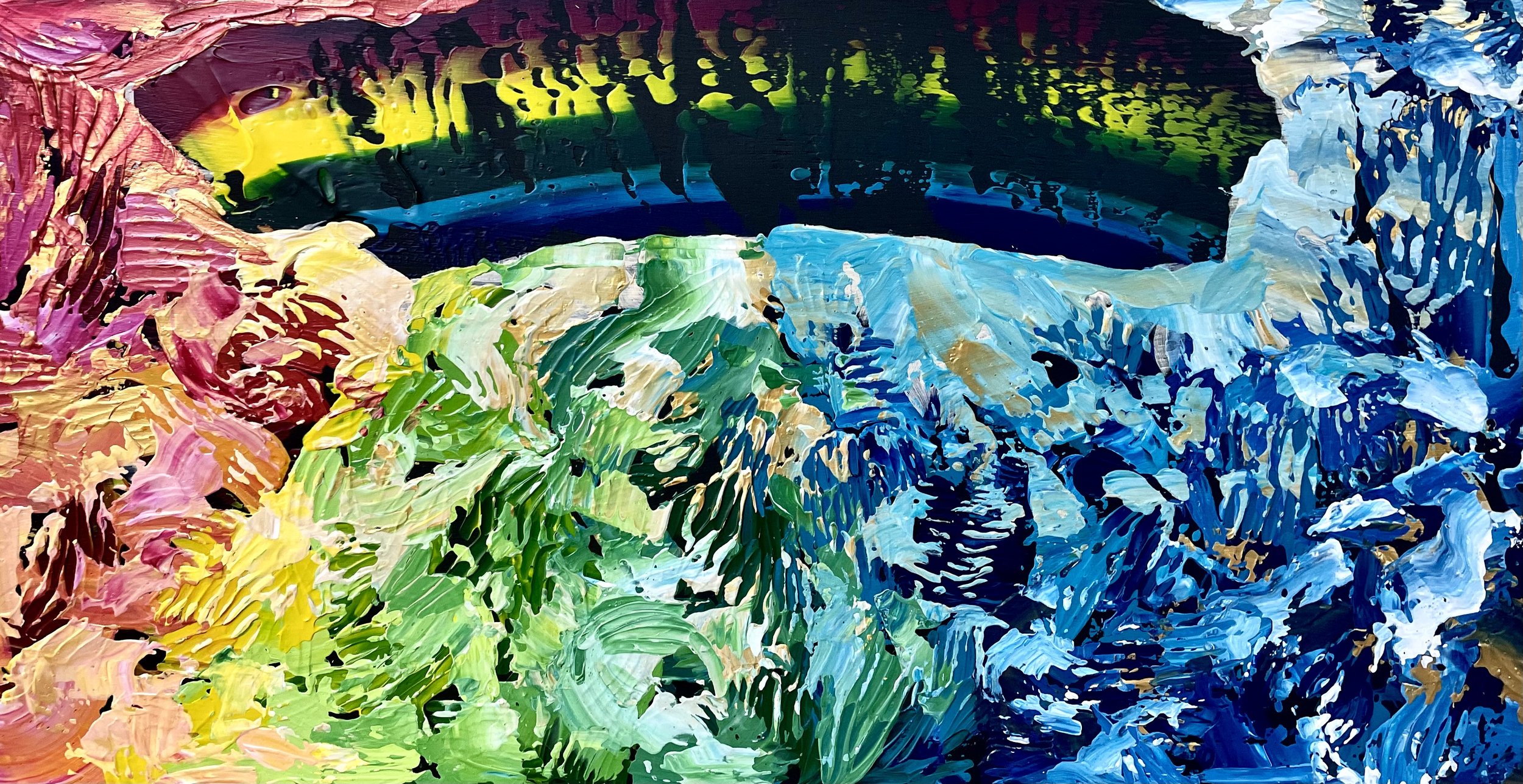 "in rainbows" - acrylic paint on wood panel (2022)
