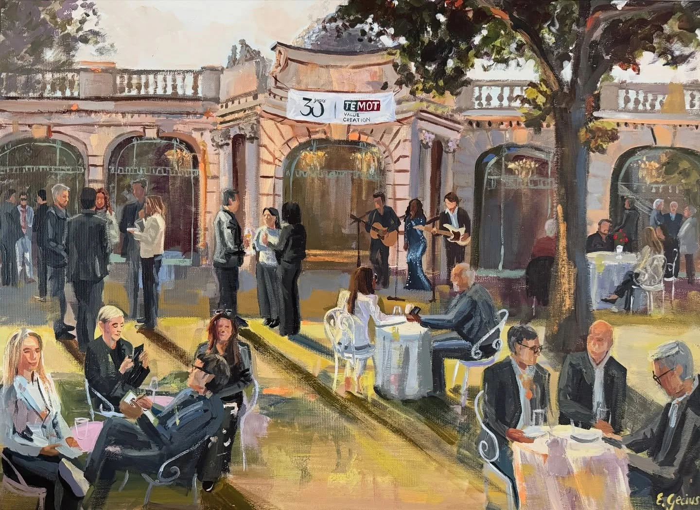 In May I was in Paris for a two day company event. I painted two paintings in two day. So this is the first painting, which I really love how it turned out. In the photos you can see details, process photos (also from the end of the event) and the lo