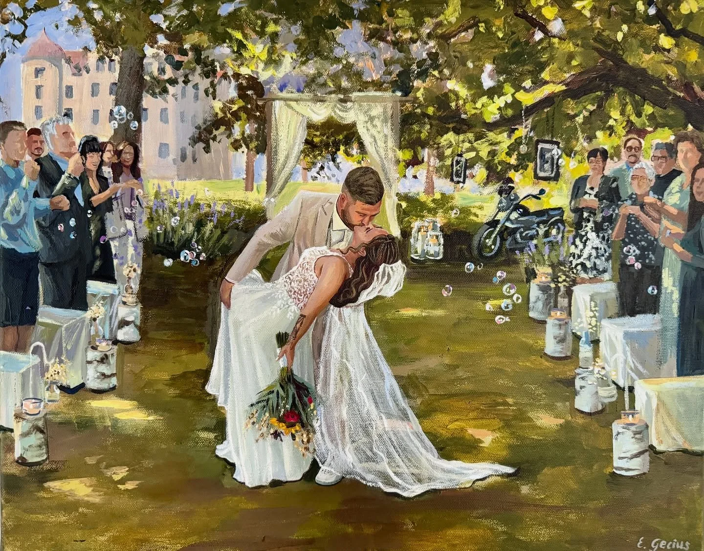 Eine Hochzeit im Juli im Park unter B&auml;umen 🥰 Danke euch Angelina und Tobias, dass ich (bei) euch malen durfte! 

#hochzeitsmalerin #weddingpainter #weddingpainting #hochzeitsgem&auml;lde #hochzeit2026 #wedding2026 #weddingpaintereurope #feel_we