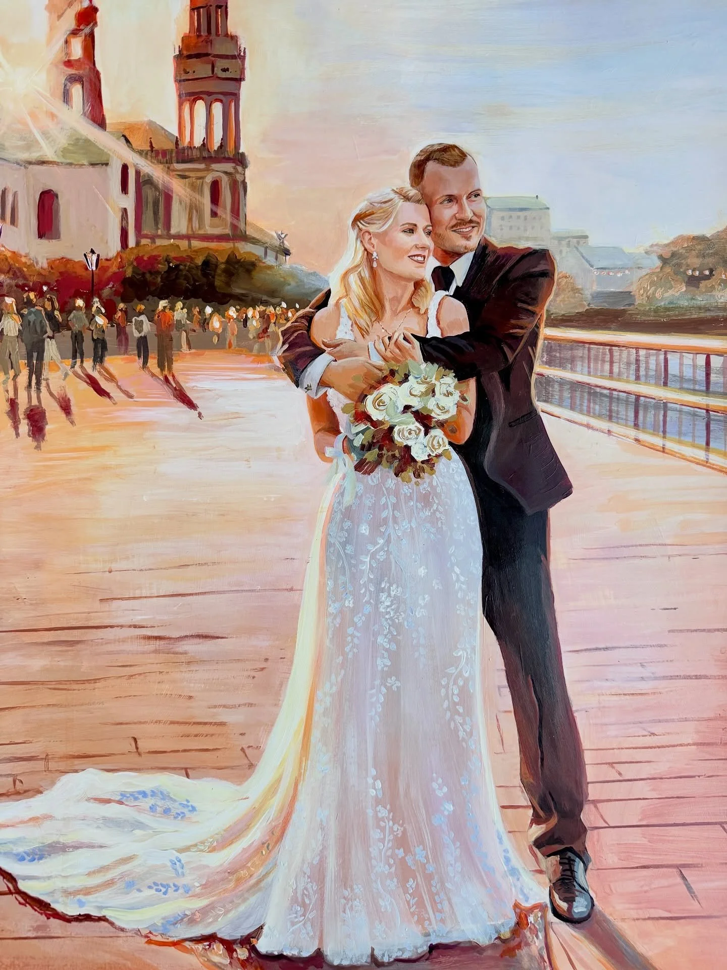 Ein neues Bild vom Foto, das ein Geschenk von der Brautschwester an das Paar war. Es ist 50x70 cm gro&szlig; und auf dickem Aquarellpapier gemalt. Das Foto entstand auf dem Terrassenufer in Dresden mit Blick auf die Hofkirche.

#hochzeitsmalerin #wed
