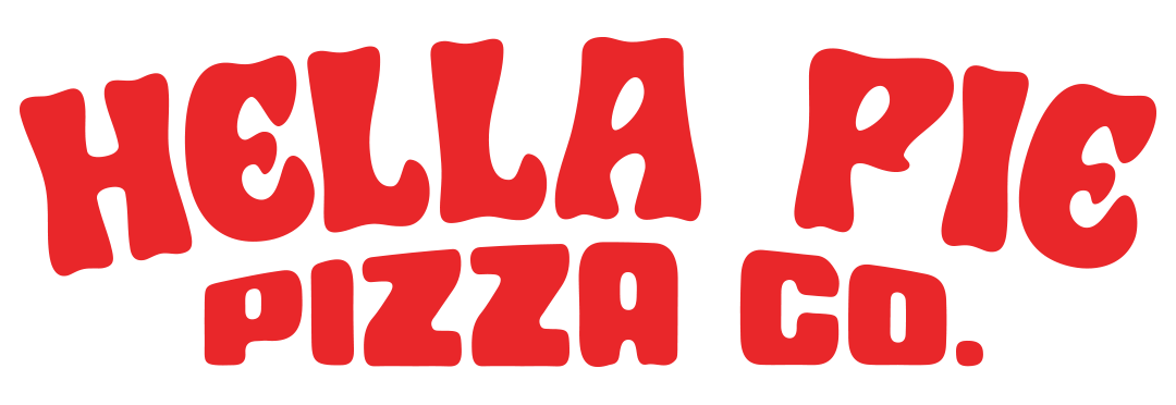 Logo of Hella Pies Pizza Co. in bold red lettering.