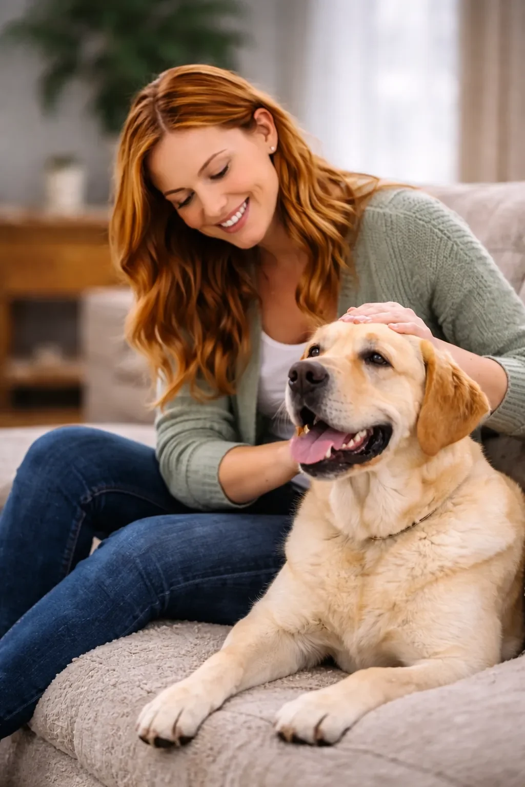 Professional in-home dog sitter providing attentive care to a dog in a Denver Colorado home