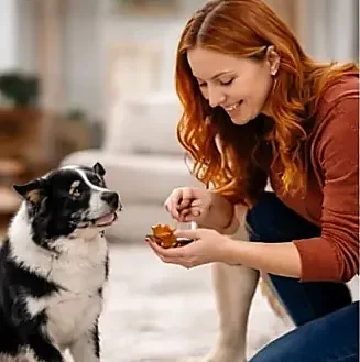 Professional dog sitter caring for a dog indoors during a Boise, Idaho pet sitting visit