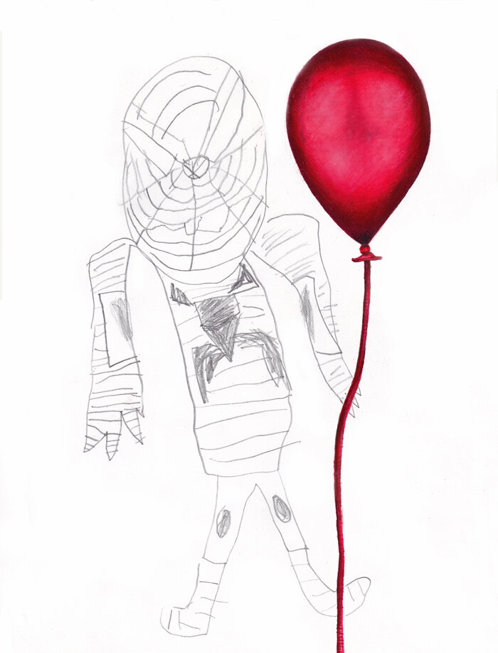  in collaboration with Gael F Lemus, Balloon Spider-Man (Things I Learned from my Dad and TV), 2013, Mixed media, 8 x 10.5 inches 