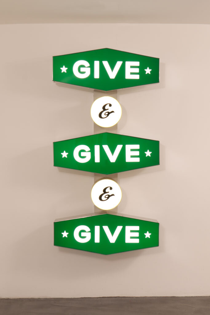  Give and Give and Give, Aluminum, acrylic,, plastic, Jewelite, electronics, software, 60.5 x 31 x 8.5 inches, Edition of 3, 2012 