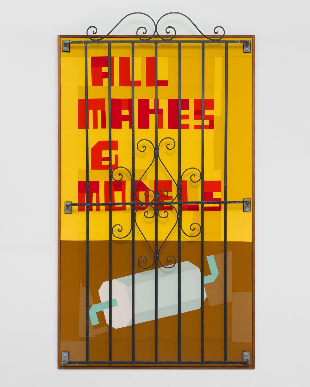   Jeffrey Sincich    All Makes &amp; Models 2   Cotton, cotton batting, plywood, found iron window grate, redwood  72 x 39.5 x 5 inches  2023  