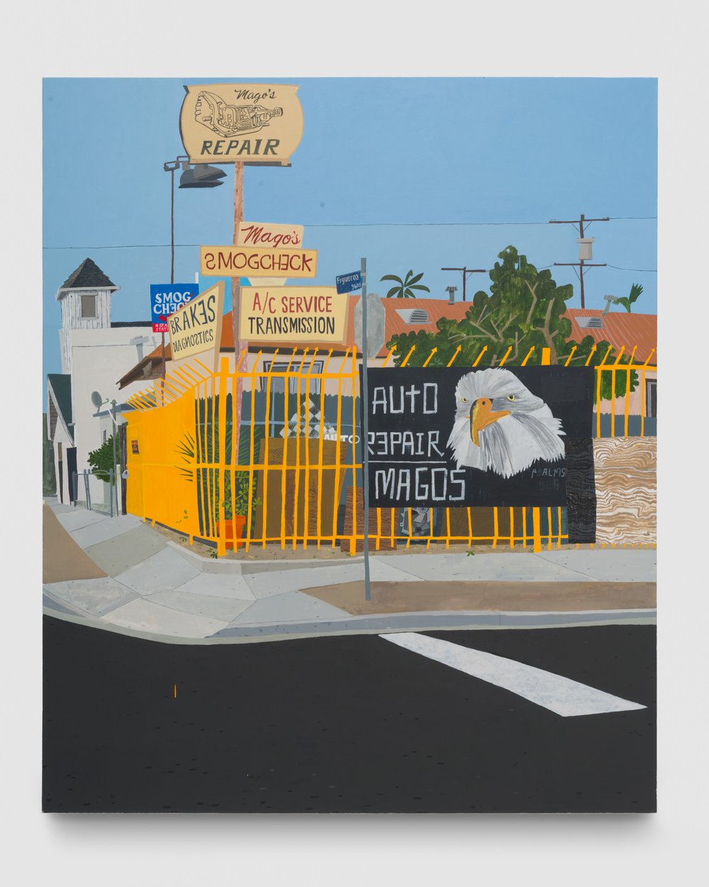   South Central LA corner  (El Mago on Figueroa and 97th)   Acrylic on canvas 72 x 60 inches 2023  