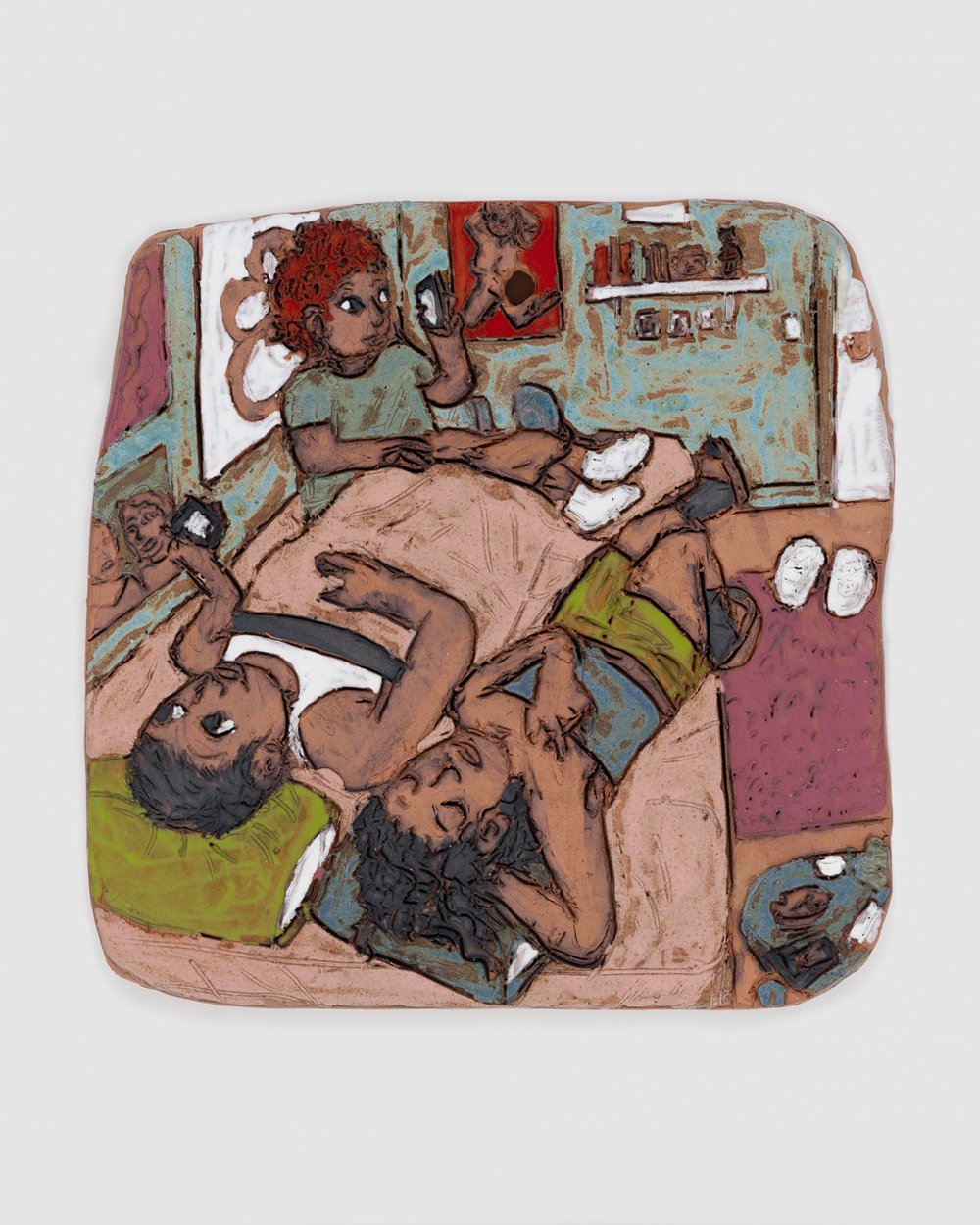  Haylie Jimenez  Cuddled Up  Glazed ceramic tile 10 x 10 inches&nbsp; 2023 