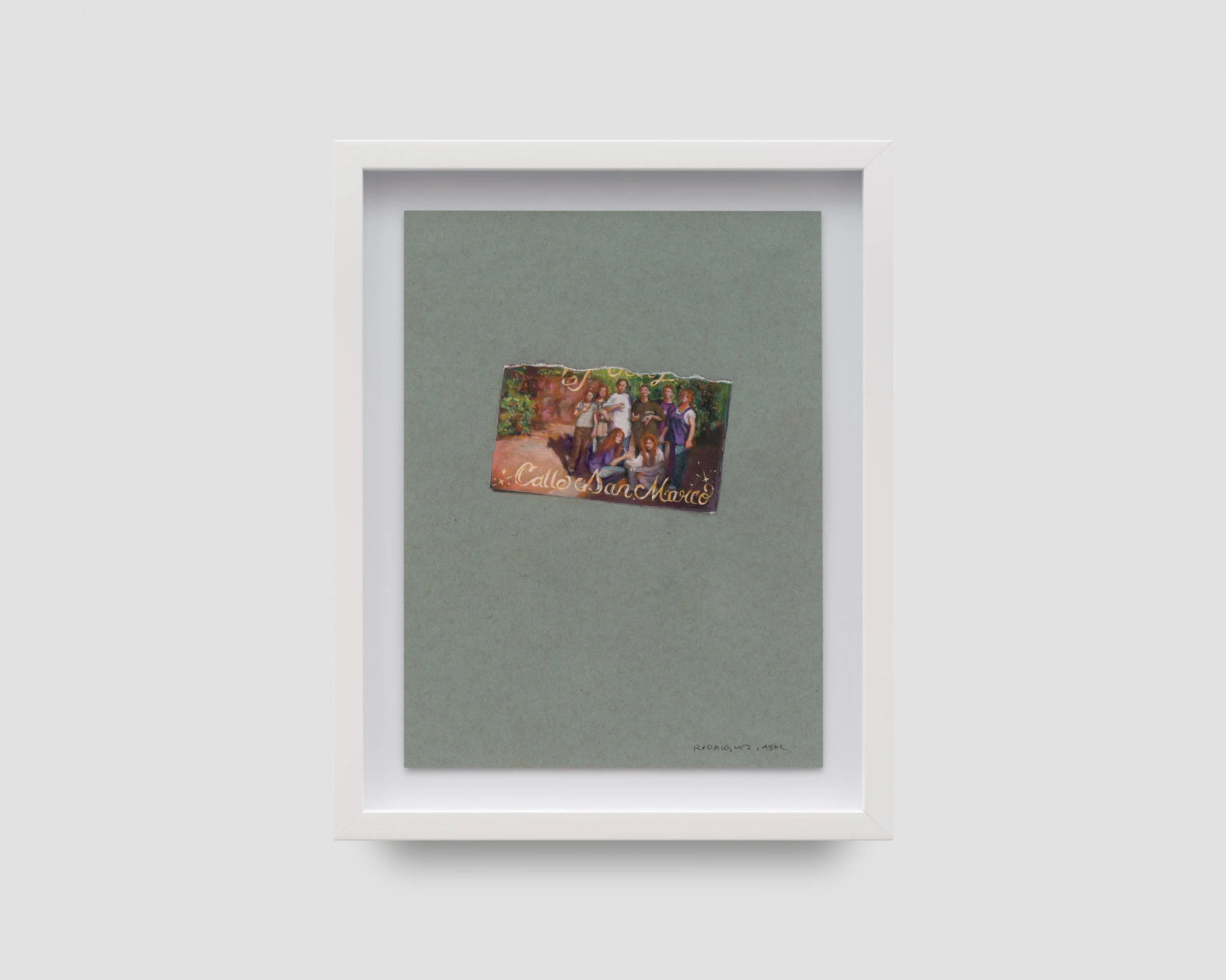  Fotos y recuerdos: Backyard ripped
memory, Summer of 1996  
Soft pastel and gouache on paper 
12 x 9 inches 
2024