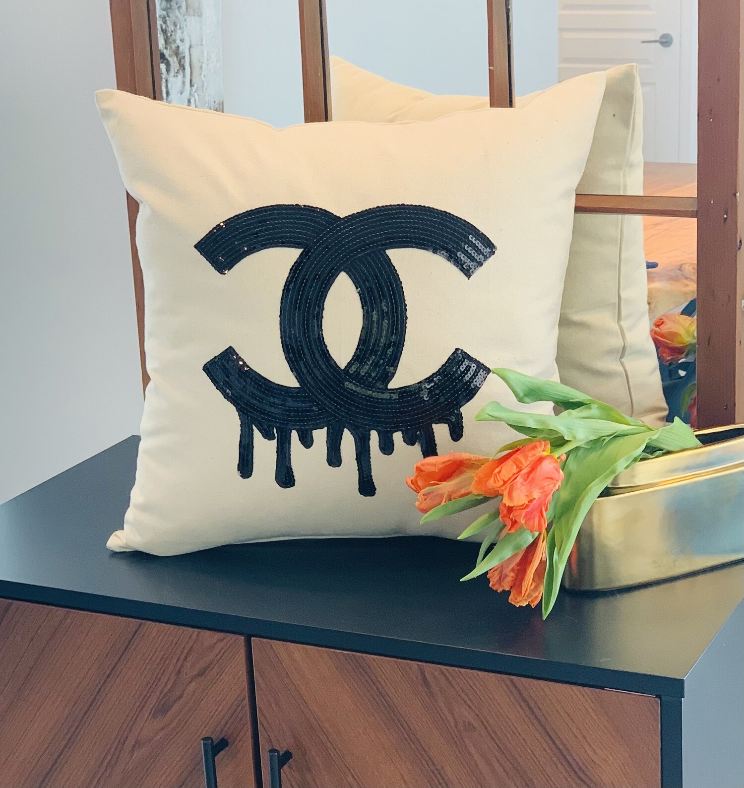 Chanel bling throw pillow, COUTURE PILLOWS