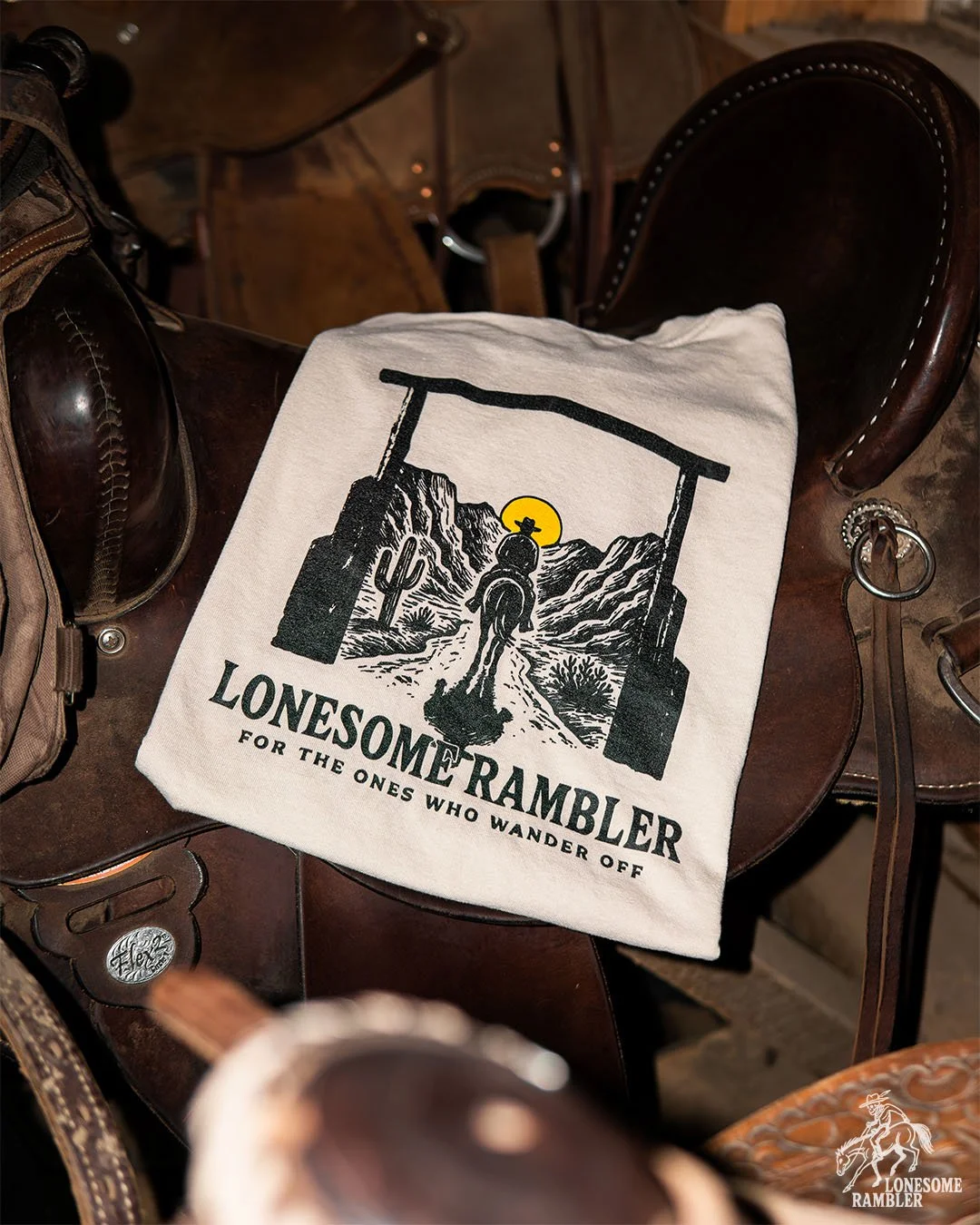 Lonesome Rambler Logo Tan T-Shirt Photo 2.jpg