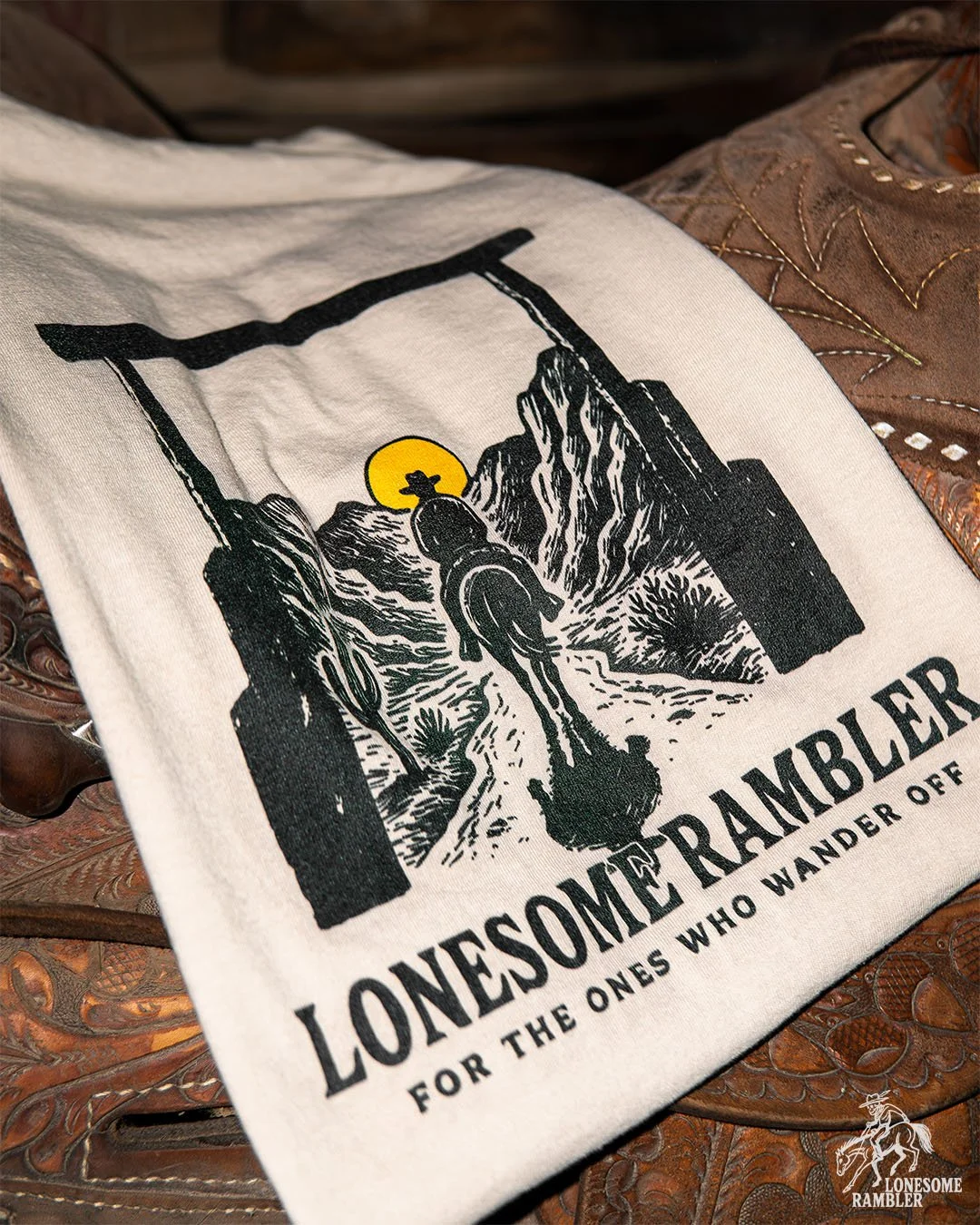 Lonesome Rambler Logo Tan T-Shirt Photo 1.jpg