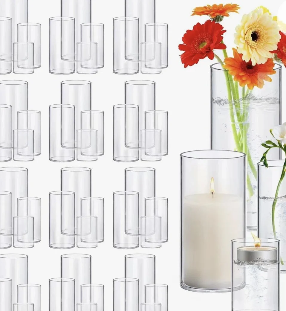 Glass cylinder vases perfect for flameless candles, floating candles, or flowers