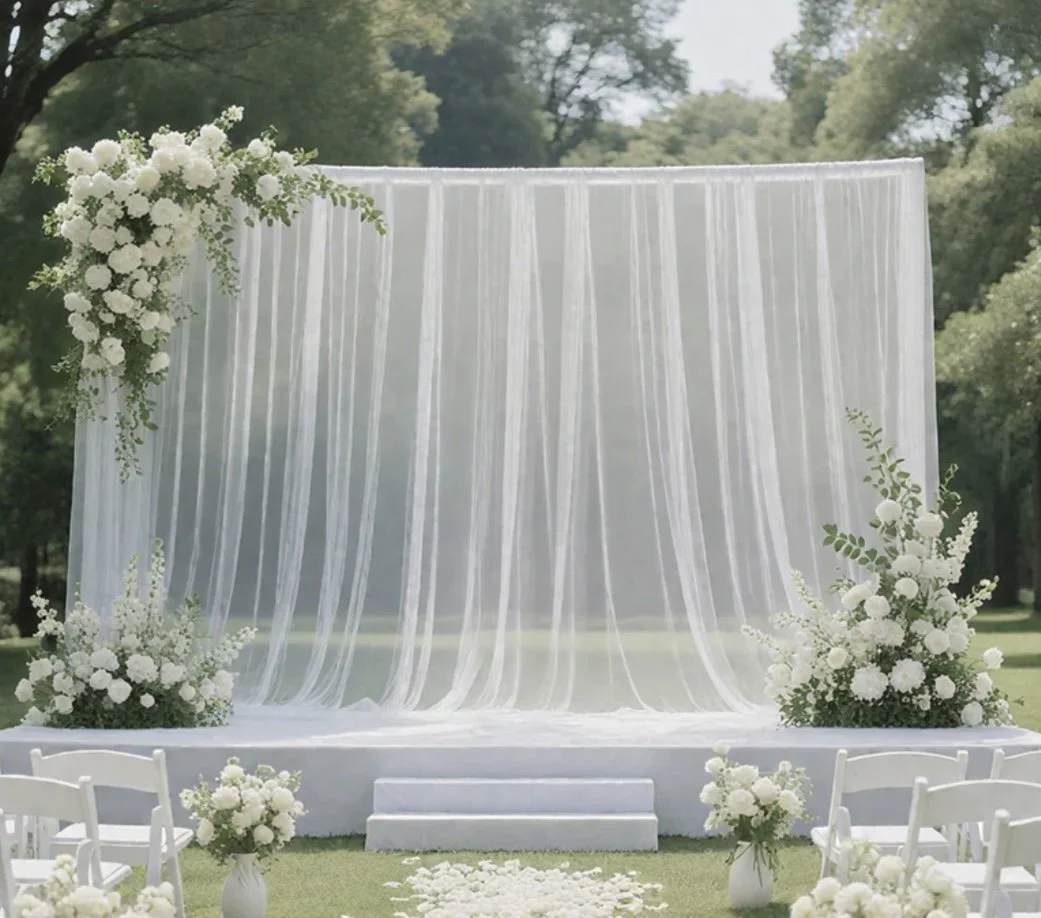 Our pipe and drape starts with a 10' x 10' option and you can build on from there. Drapery available in multiple colors, with or without lighting.