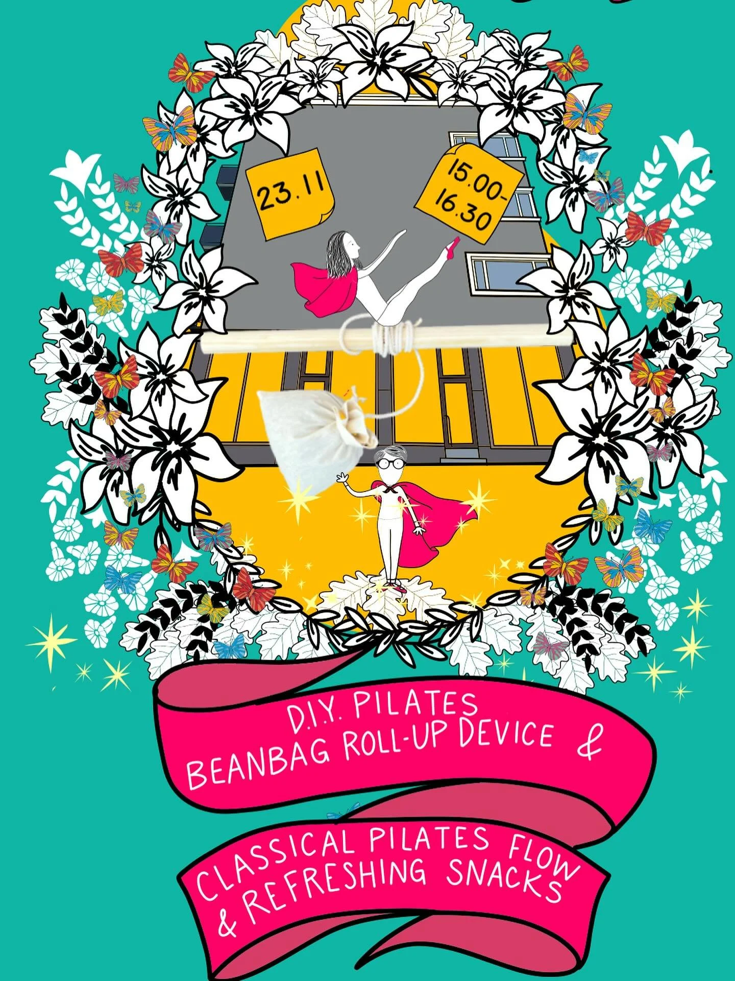 Tervetuloa Move Meet Make: Pilates & DIY-työpajaan! Maija ( @mae.pilates ) ohjaa dynaaminen Classical Pilates Flow-tunnin. Raquelin (@raquelbenmergui ) opastuksella jokainen tekee itse ikioman Pilates Bean Bag Roll-Up Device kotiin vietä