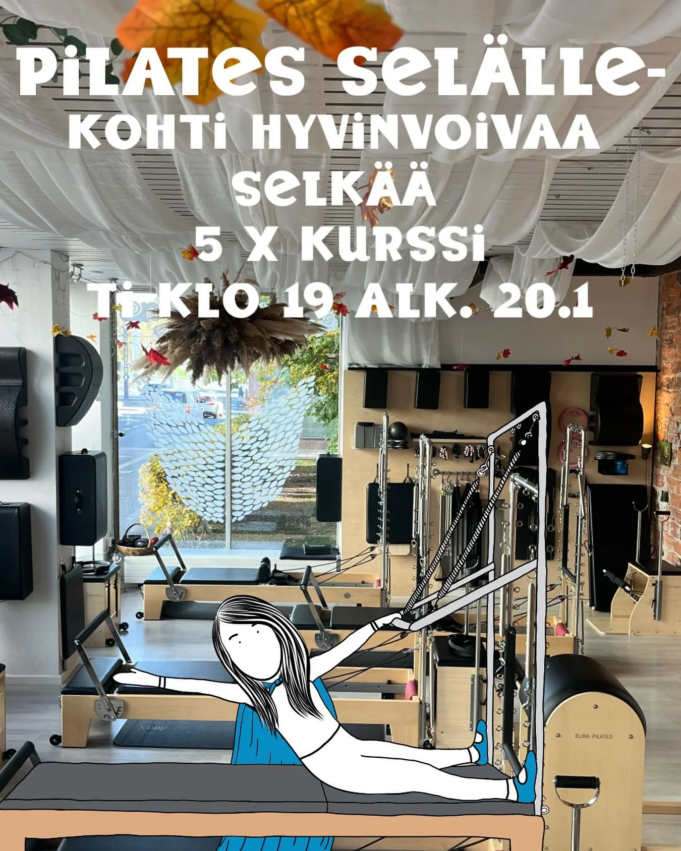 Tammikuussa alkaa uusi 5x kurssi. Pilates sel&auml;lle &ndash; kohti hyvinvoivaa selk&auml;&auml; 

Tule mukaan uuteen Pilates-ryhm&auml;&auml;n, joka keskittyy sel&auml;n hyvinvointiin ja rangan liikkuvuuden parantamiseen. Tunti sis&auml;lt&auml;&au