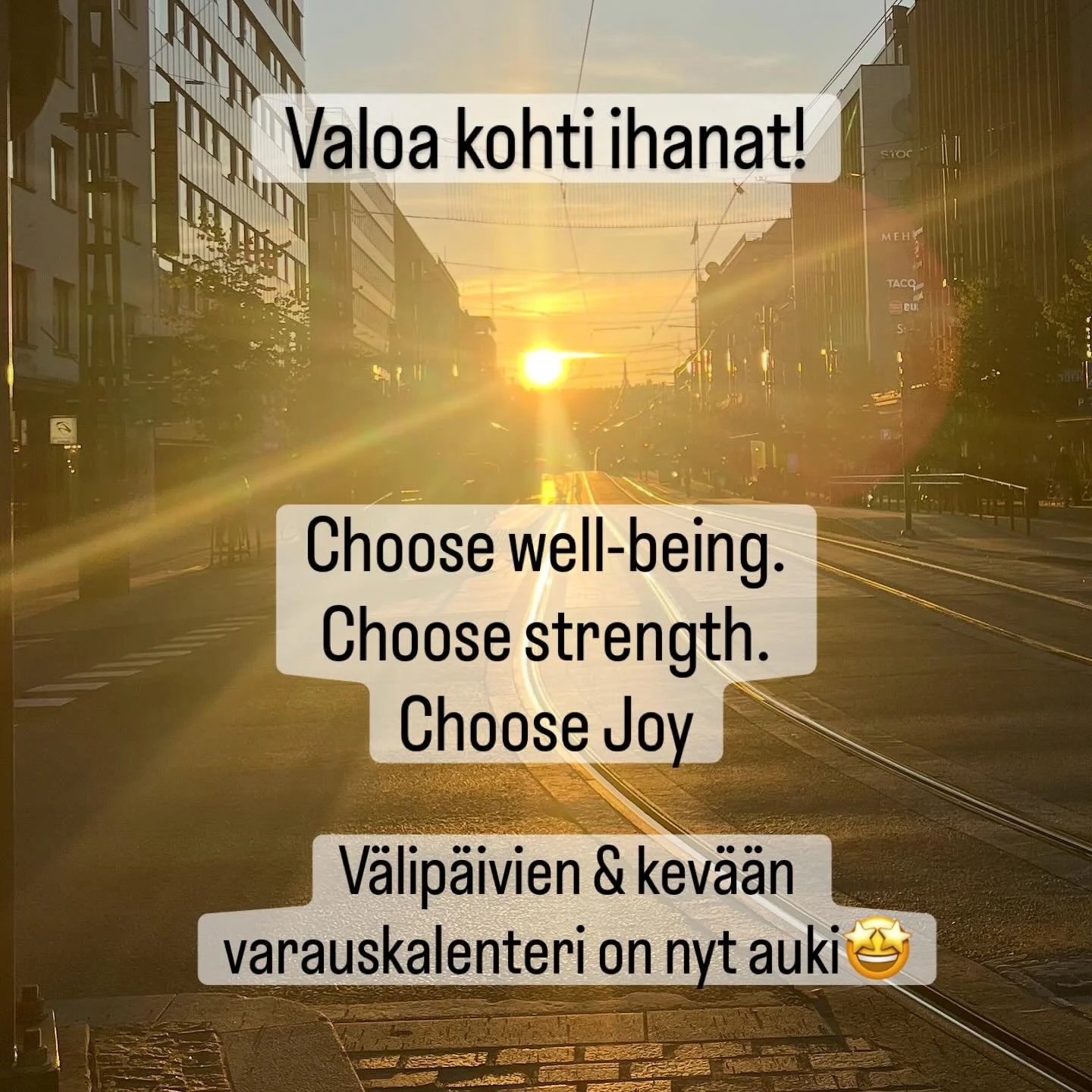 Tehd&auml;&auml;n hyvi&auml; valintoja itsellemme ja valitaan ilo taas 2026! Nyt on loppuvuoden tunnit varattavissa ja kev&auml;&auml;n varauskalenteri auki. Voit rauhassa suunnitella omaa aikataulua ja tehd&auml; itsellesi tilaa. Ollaan lis&auml;tty