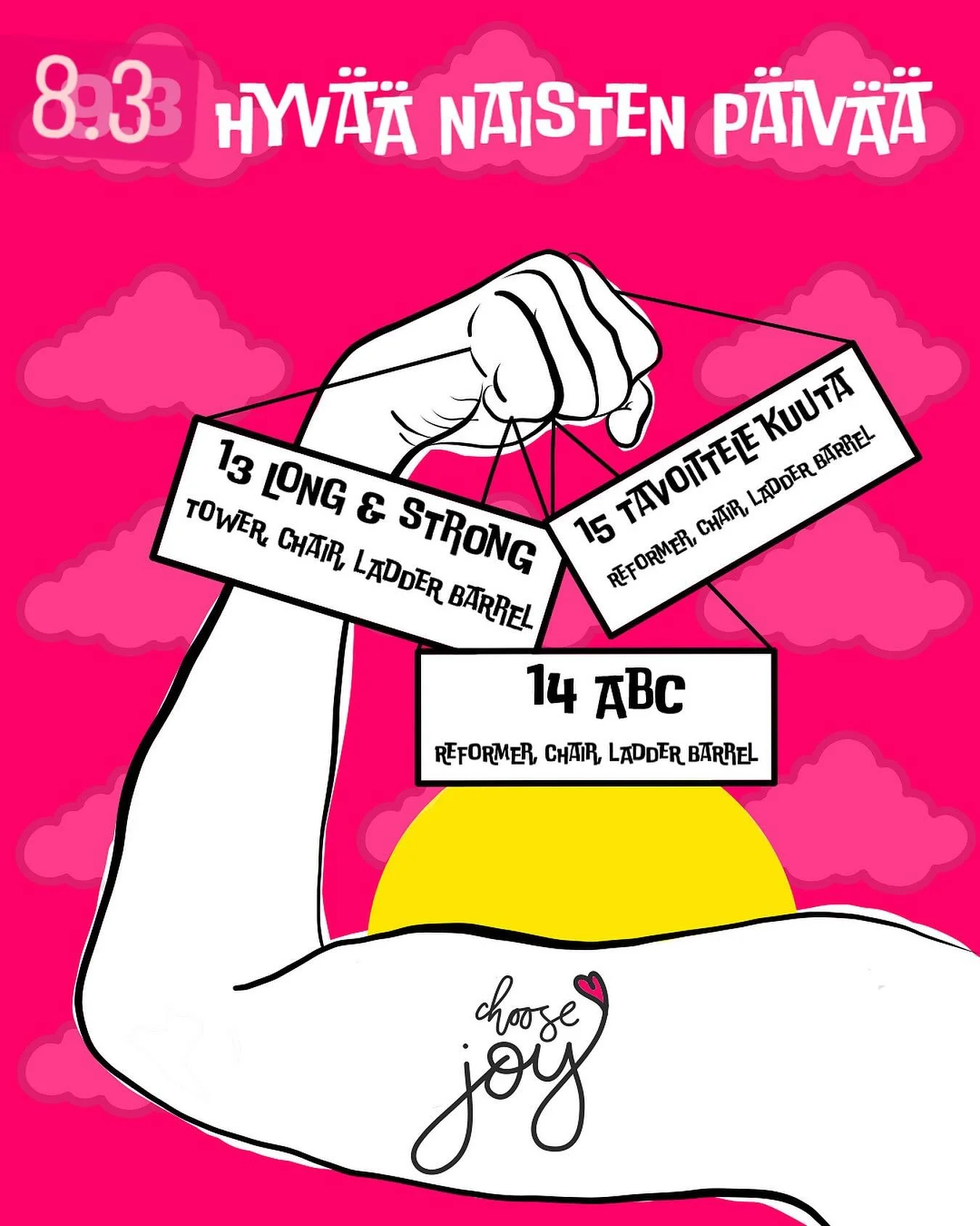 Tule naisten p&auml;iv&auml;n&auml; laitepilates tunnille su 8.3! Kaikki tunnit sopivat my&ouml;s ensikertalaisille. Ihana tapa juhlia naisten p&auml;iv&auml;&auml; on ottaa itselleen omaa aikaa. Vahvistaa kehoa ja keskitty&auml; omaan hyvinvointiin.