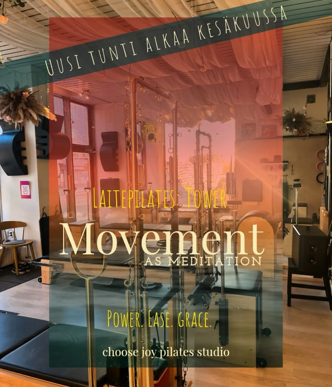 Kes&auml;kuussa uusi tunti tarjolla tiistaisin klo 19 Movement as Meditation. 
Movement as Meditation Tower Pilates  tunti keskittyy virtaaviin liikesarjoihin, voimaan ja tasapainoon samalla luoden tilaa hidastaa ja l&ouml;yt&auml;&auml; yhteys itsee