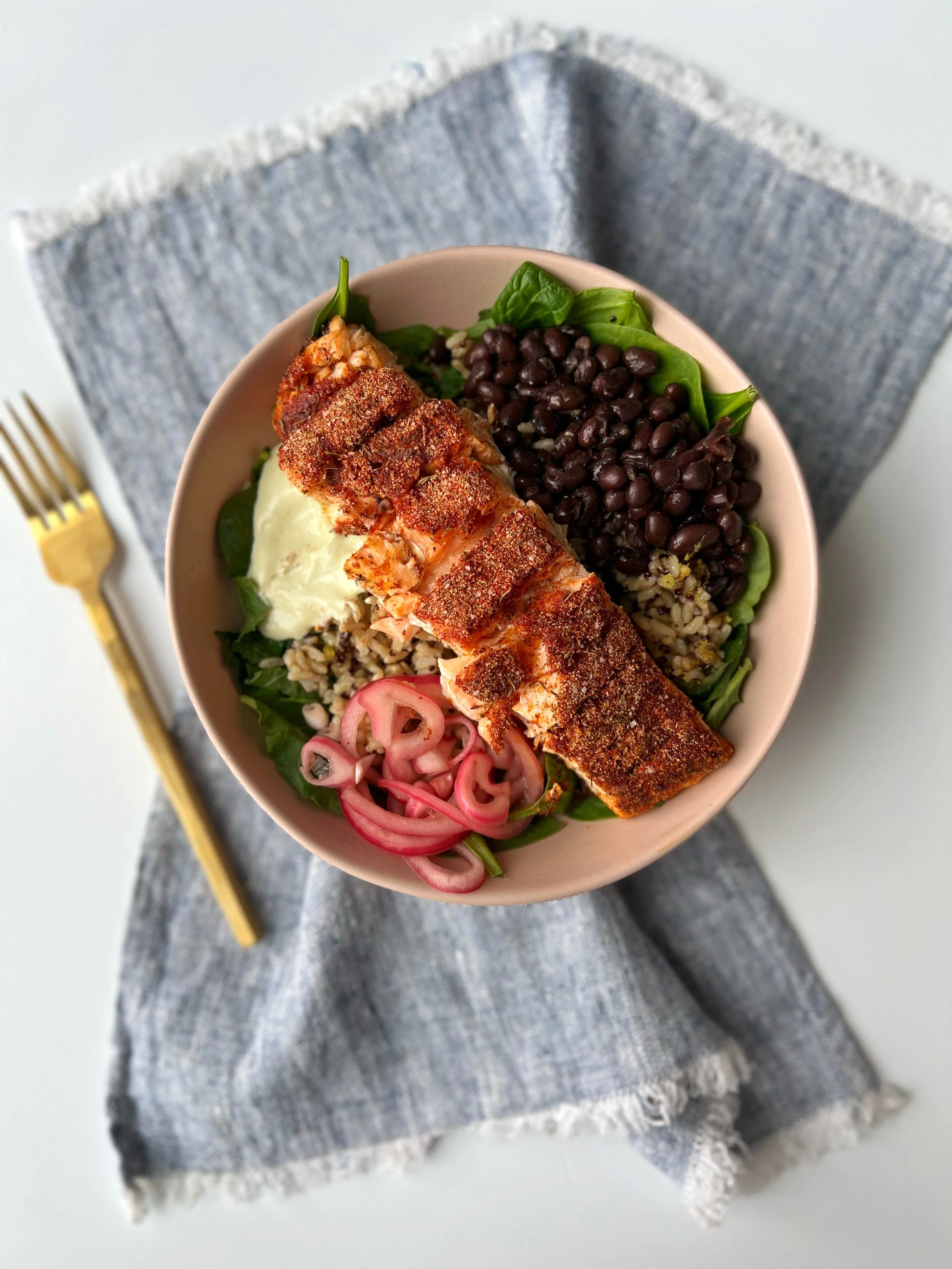 10 Minute Blackened Salmon Rice Bowl — A Place for Everyone
