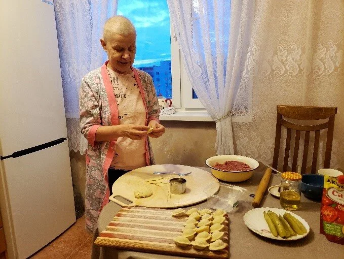   My host mother making pelmeni for dinner.  