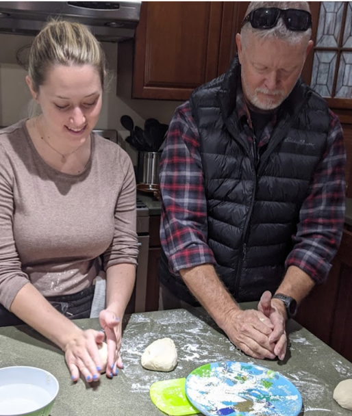 Dough preparations with my dad, a super sourdough bread baker (and baklava!), up to learning something new.