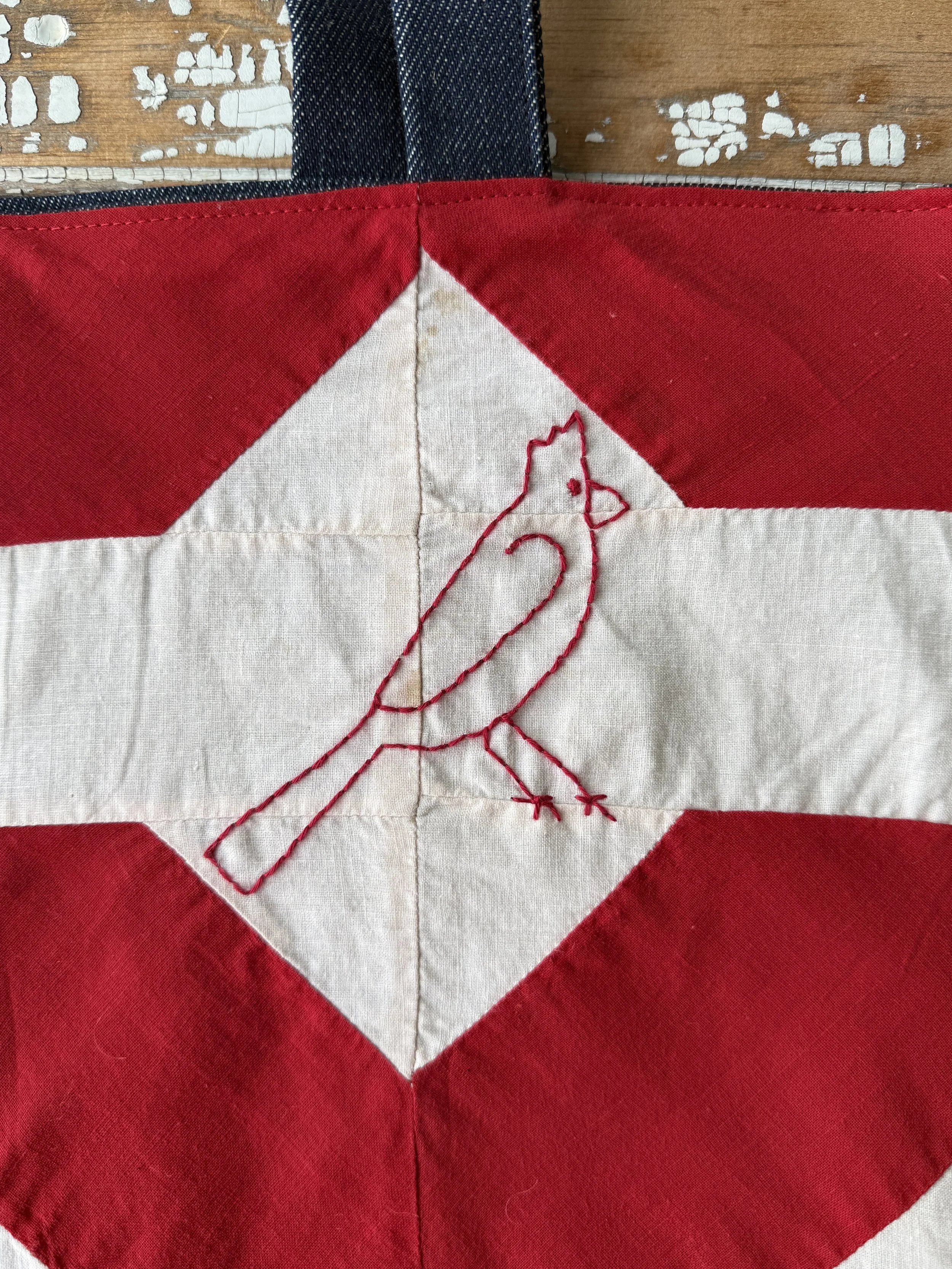 Northern Cardinal Redwork Tote