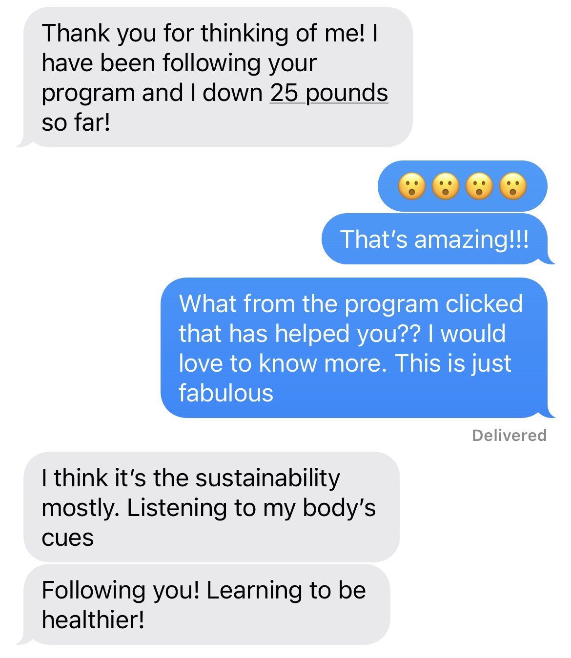 screenshot of image where someone is saying they lost 25 pounds with my program