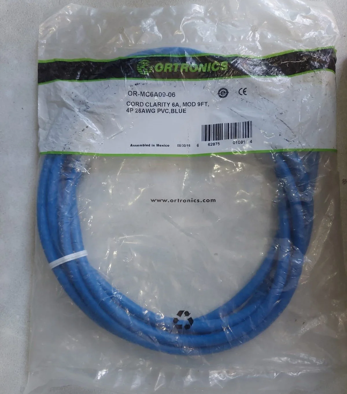 PATCH CORD CLARITY CAT6A , MOD,9FT , 4P 26AWG PVC BLUE - ORTRONICS
