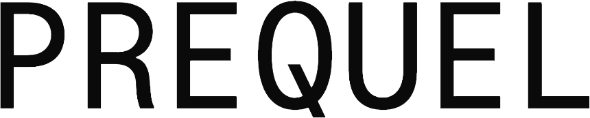 Close-up of the word 'PREQUEL' written in large, black, bold letters.