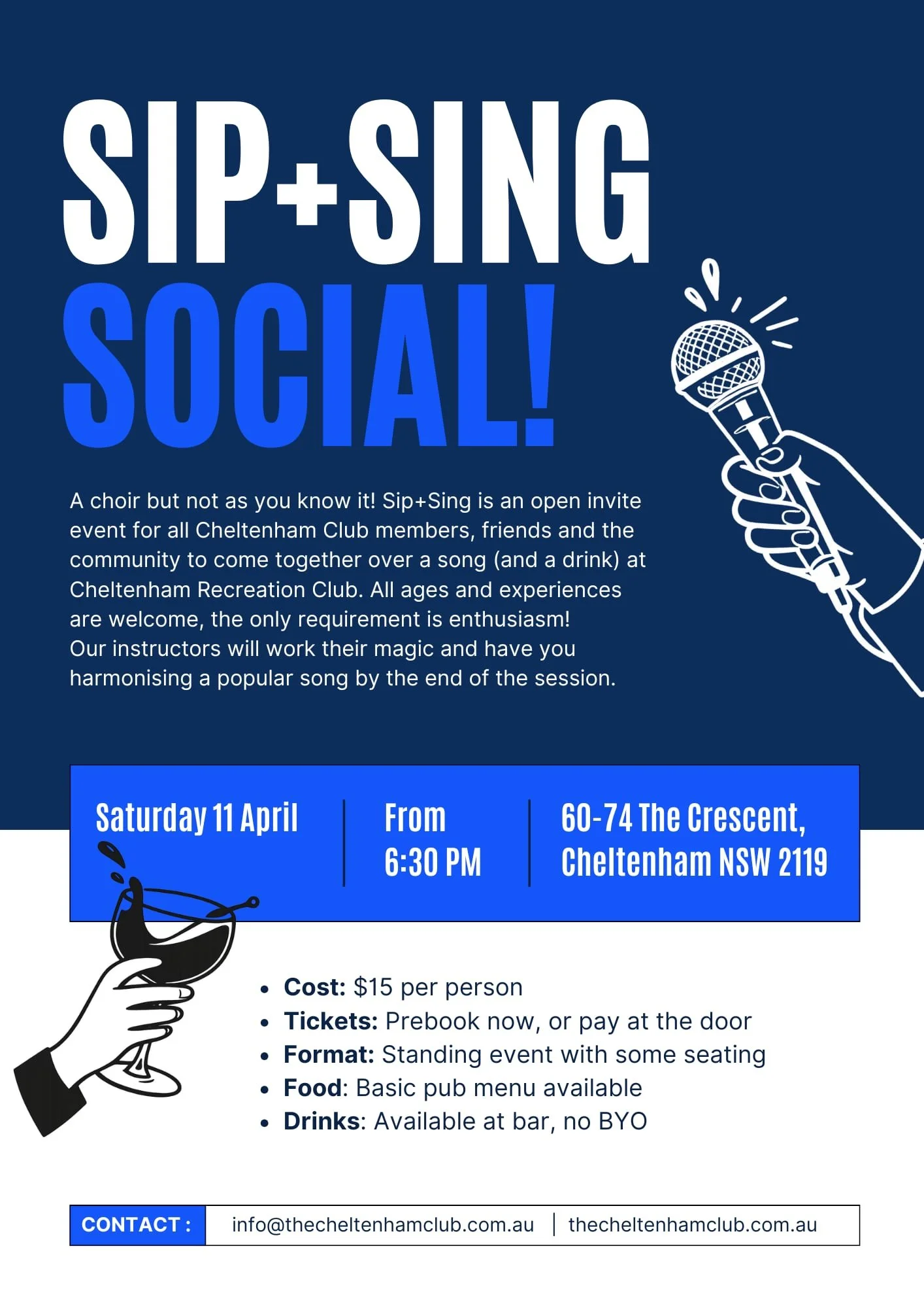 Sip + Sing - 11 April, 6.30pm