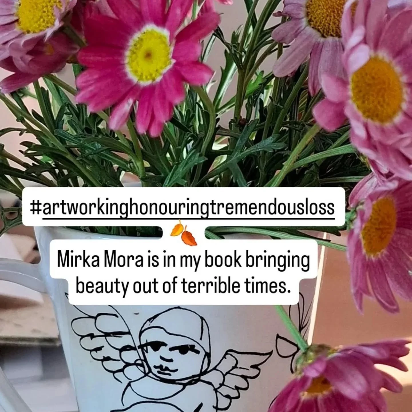 Mirka Mora's times called for courage. She was an inspiration to me as I wrote 'Artworking honouring tremendous loss'. 💛

I would go and visit this public art of hers. In that figure and scroll I found motivation for expression. 

Mirka is in the bo